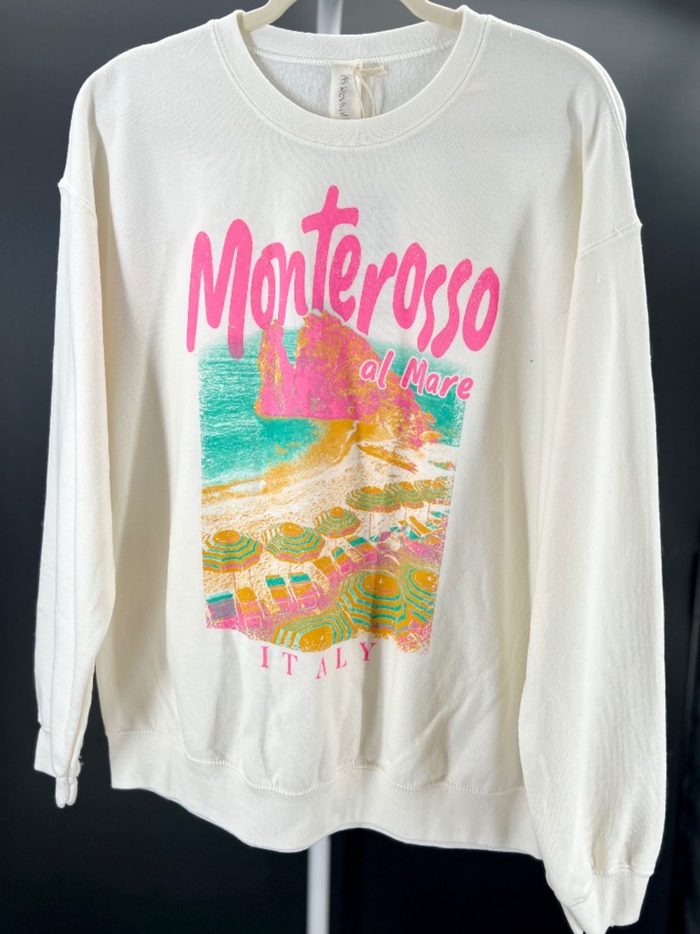 Altar’d State Monterosso, Italy Oversized White Crewneck Sweatshirt, NWT, M/L